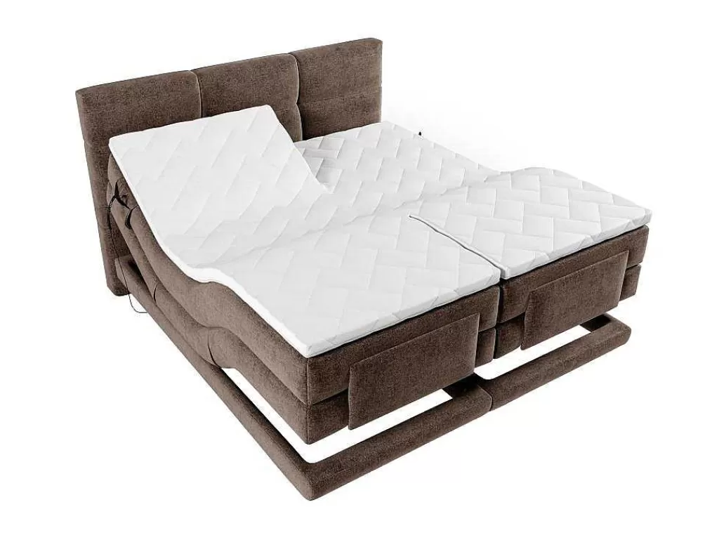 Cama Articulada*Palacio Conjunto Completo Boxspring Cabeceira De Cama Acolchoada + Sommiers Articulados Eletricos + Colchão + Sobrecolchão 2X80X200 Cm Tecido Castanho - Lodi De