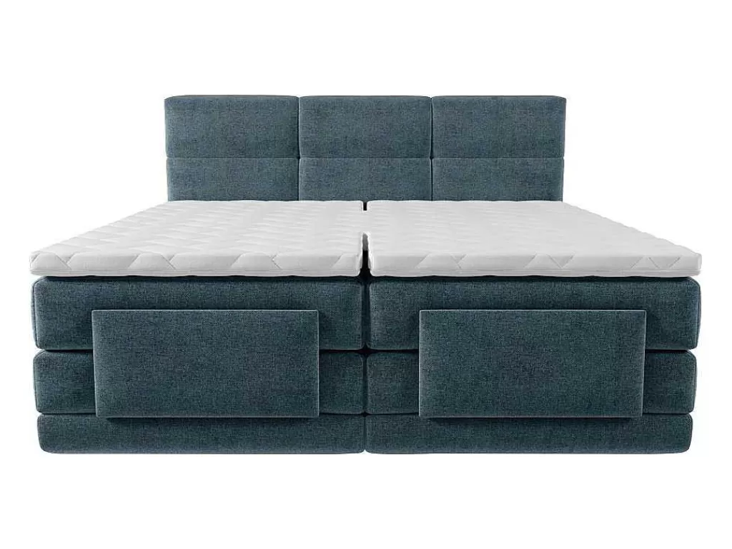 Cama Articulada*Palacio Conjunto Completo Boxspring Cabeceira De Cama Acolchoada + Sommiers Articulados Eletricos + Colchão + Sobrecolchão 2X90X200 Cm Tecido Azul - Lodi De