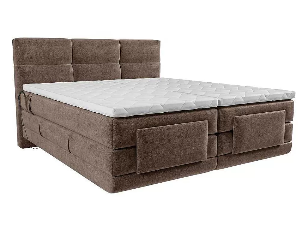 Cama Articulada*Palacio Conjunto Completo Boxspring Cabeceira De Cama Acolchoada + Sommiers Articulados Eletricos + Colchão + Sobrecolchão 2X90X200 Cm Tecido Castanho - Lodi De