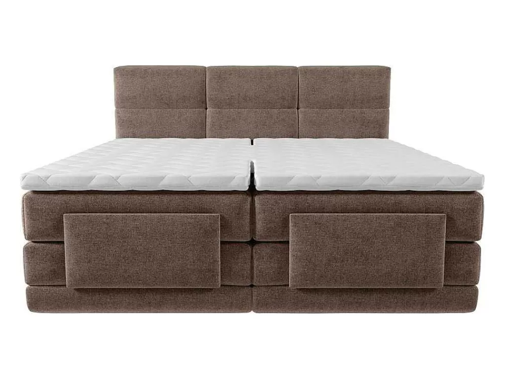 Cama Articulada*Palacio Conjunto Completo Boxspring Cabeceira De Cama Acolchoada + Sommiers Articulados Eletricos + Colchão + Sobrecolchão 2X90X200 Cm Tecido Castanho - Lodi De