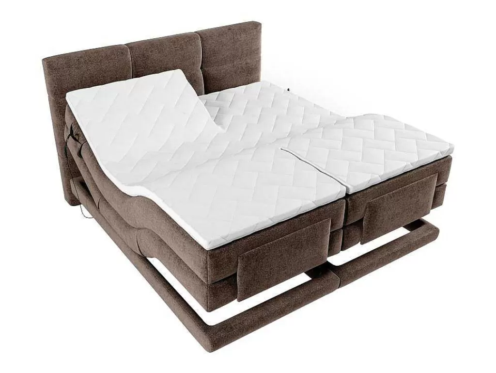 Cama Articulada*Palacio Conjunto Completo Boxspring Cabeceira De Cama Acolchoada + Sommiers Articulados Eletricos + Colchão + Sobrecolchão 2X90X200 Cm Tecido Castanho - Lodi De