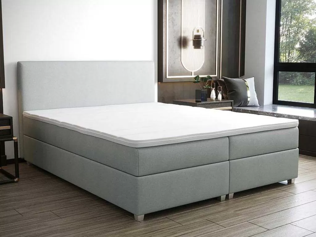 Cama Boxspring, Cama Continental*Ysmée Conjunto Completo Boxspring Com Cabeceira + Sommier + Colchão + Sobrecolchão 160 X 200 Cm Tecido Cinza-Claro - Onan De Ysmee
