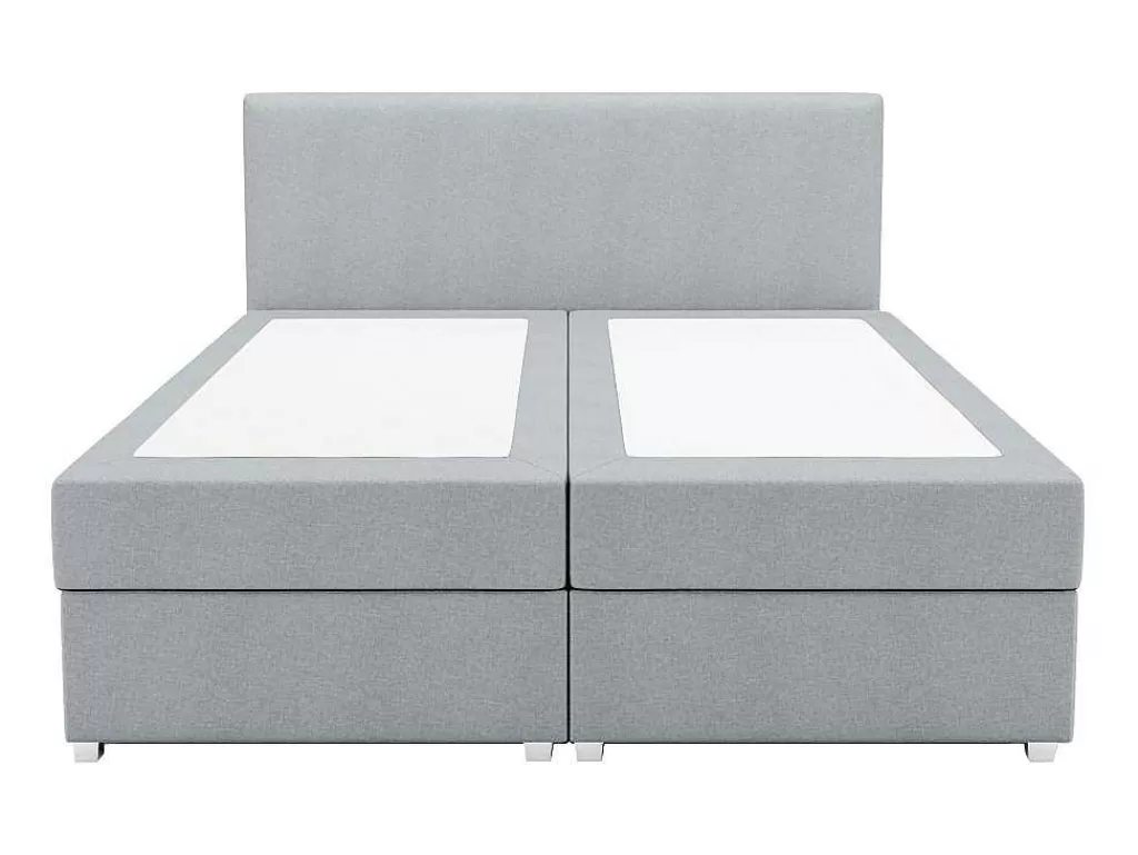 Cama Boxspring, Cama Continental*Ysmée Conjunto Completo Boxspring Com Cabeceira + Sommier + Colchão + Sobrecolchão 160 X 200 Cm Tecido Cinza-Claro - Onan De Ysmee