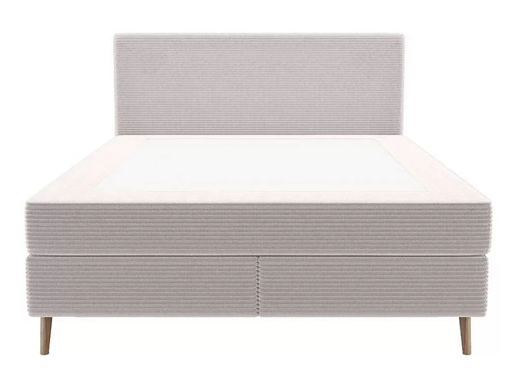 Cama Boxspring, Cama Continental*Ysmée Conjunto Completo Boxspring Com Cabeceira + Sommier + Colchão + Sobrecolchão 160 X 200 Cm Veludo Canelado Bege - Nara De Ysmee