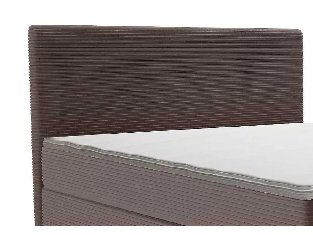 Cama Boxspring, Cama Continental*Ysmée Conjunto Completo Boxspring Com Cabeceira + Sommier + Colchão + Sobrecolchão 160 X 200 Cm Veludo Canelado Castanho - Nara De Ysmee