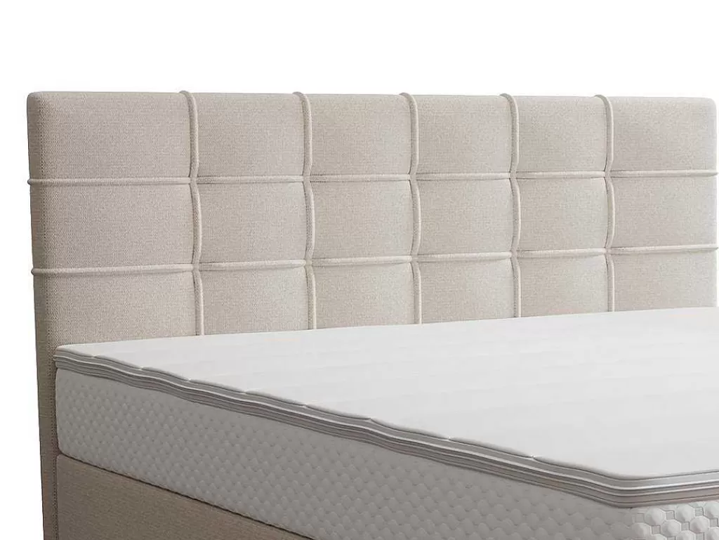 Cama Boxspring, Cama Continental*Ysmée Conjunto Completo Boxspring Com Cabeceira Estofada + Sommier + Colchão + Sobrecolchão 160 X 200 Cm Tecido Bege - Inao De Ysmee