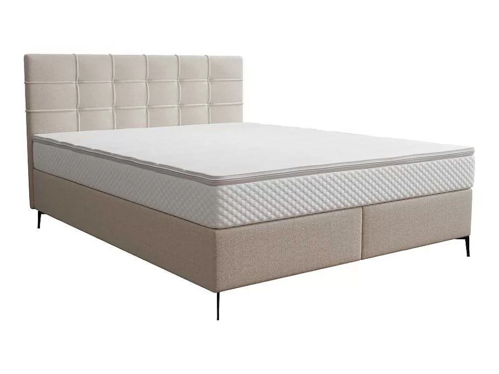 Cama Boxspring, Cama Continental*Ysmée Conjunto Completo Boxspring Com Cabeceira Estofada + Sommier + Colchão + Sobrecolchão 180 X 200 Cm Tecido Bege - Inao De Ysmee