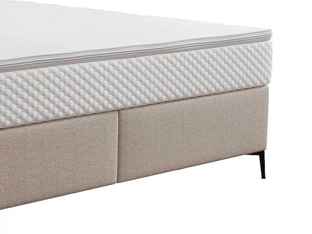 Cama Boxspring, Cama Continental*Ysmée Conjunto Completo Boxspring Com Cabeceira Estofada + Sommier + Colchão + Sobrecolchão 180 X 200 Cm Tecido Bege - Inao De Ysmee
