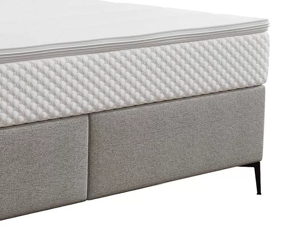 Cama Boxspring, Cama Continental*Ysmée Conjunto Completo Boxspring Com Cabeceira Estofada + Sommier + Colchão + Sobrecolchão 180 X 200 Cm Tecido Cinza-Claro - Inao De Ysmee