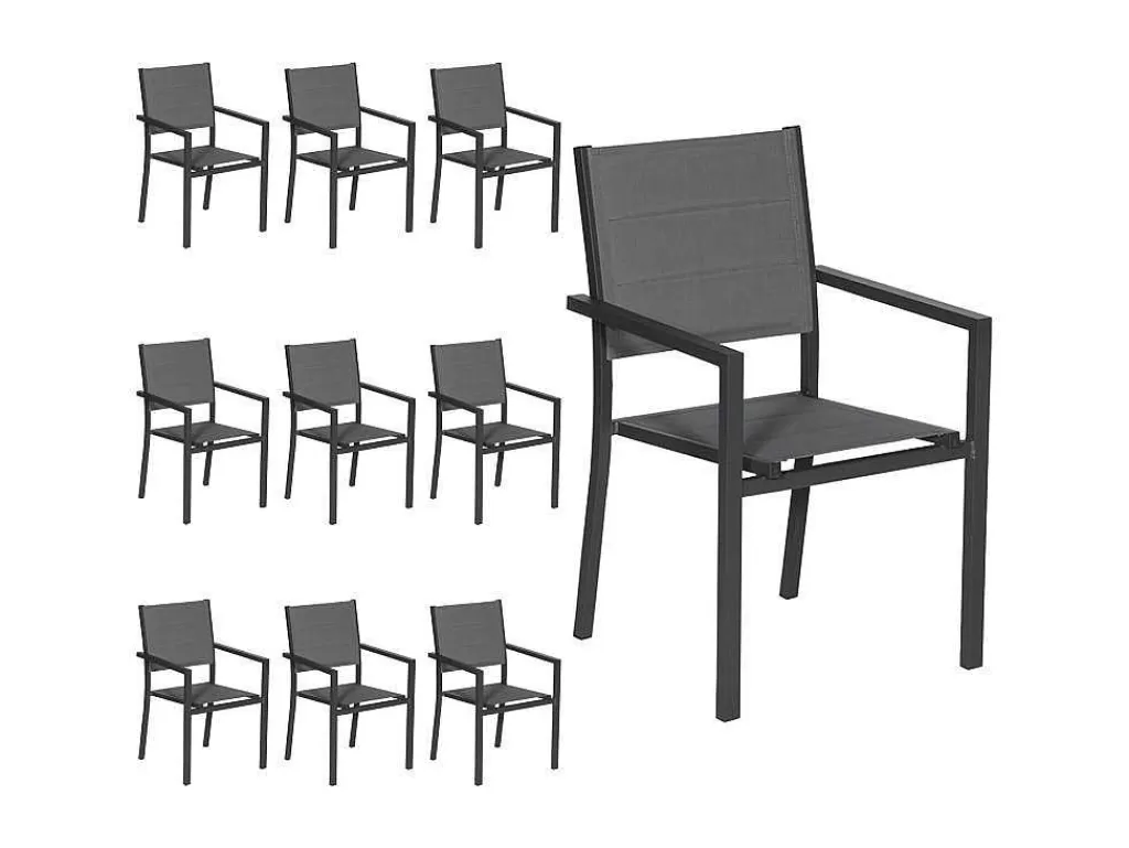 Conjunto Mesa E Cadeiras De Jardim*Happy Garden Conjunto De 10 Cadeiras Estofadas Em Aluminio Antracite - Têxtileno Cinzento