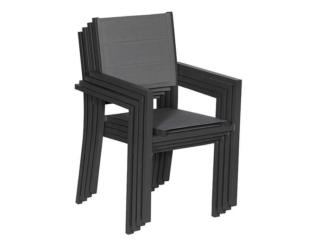 Conjunto Mesa E Cadeiras De Jardim*Happy Garden Conjunto De 10 Cadeiras Estofadas Em Aluminio Antracite - Têxtileno Cinzento