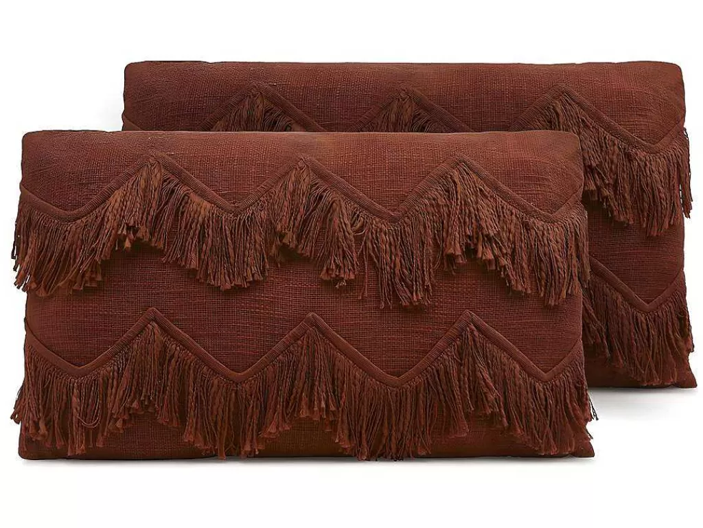Têxtil De Casa*OZAIA Conjunto De 2 Almofadas 100% Algodao Com Franjas De 30 X 50 Cm Cor Terracota - Bonel
