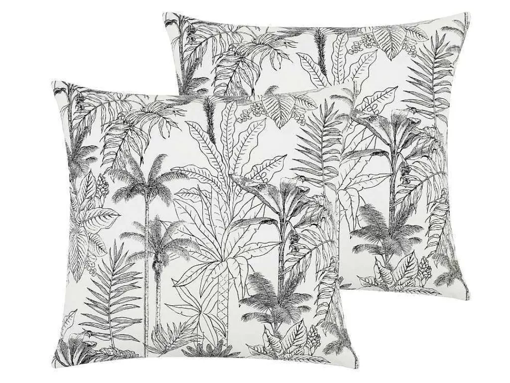 Têxtil De Casa*OZAIA Conjunto De 2 Almofadas Com Motivos Palmeiras Em Algodao 45 X 45 Cm Cor Preta E Branca - Palema