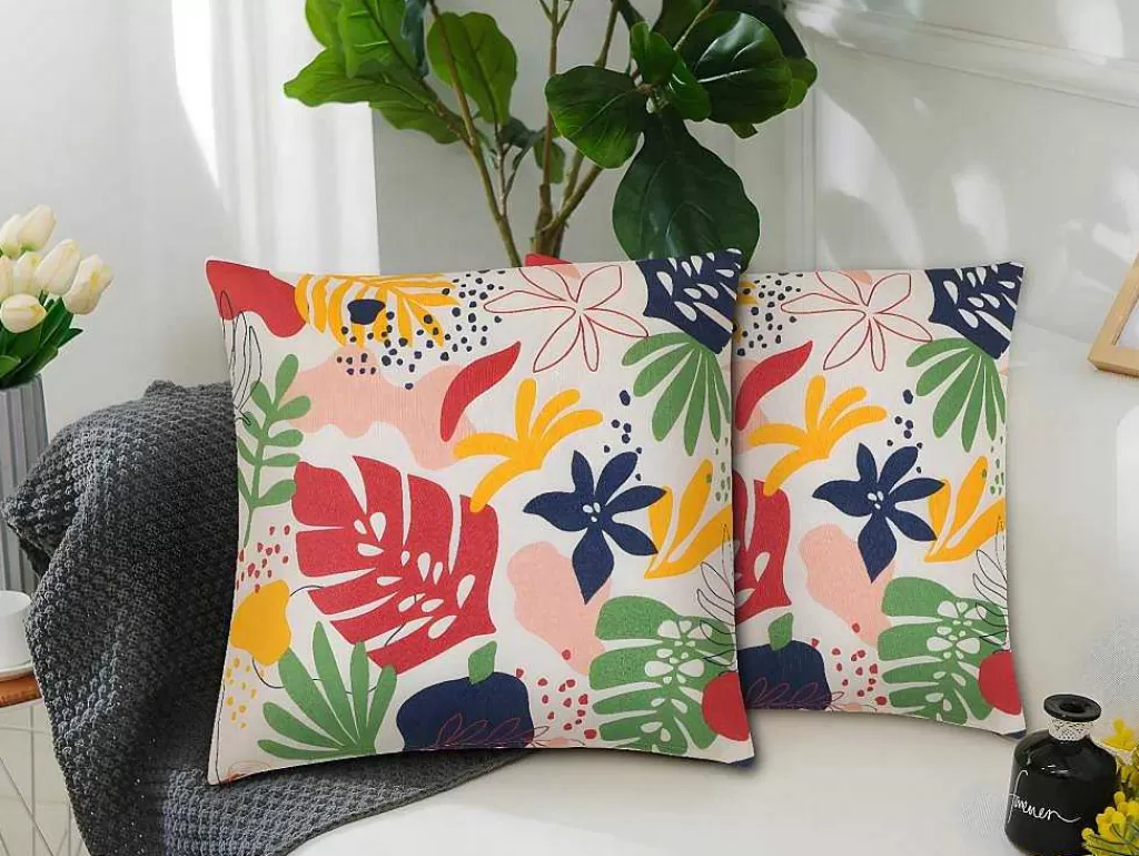 Decoração De Jardim*OZAIA Conjunto De 2 Almofadas Floridas Em Algodao 45 X 45 Cm Multicolor - Bariola