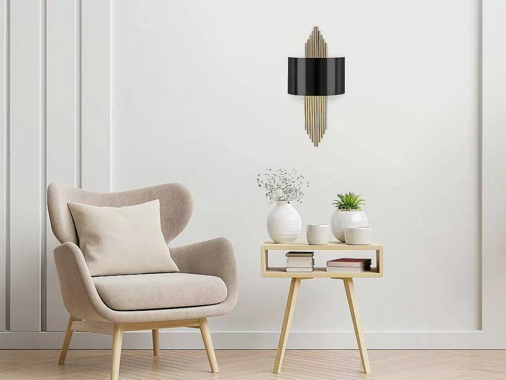 Candeeiro De Parede*OZAIA Conjunto De 2 Apliques Art Deco Metal L22Xa75 Cm, Preto E Dourado - Sangarius