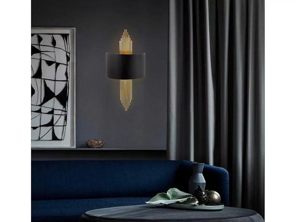 Candeeiro De Parede*OZAIA Conjunto De 2 Apliques Art Deco Metal L22Xa75 Cm, Preto E Dourado - Sangarius