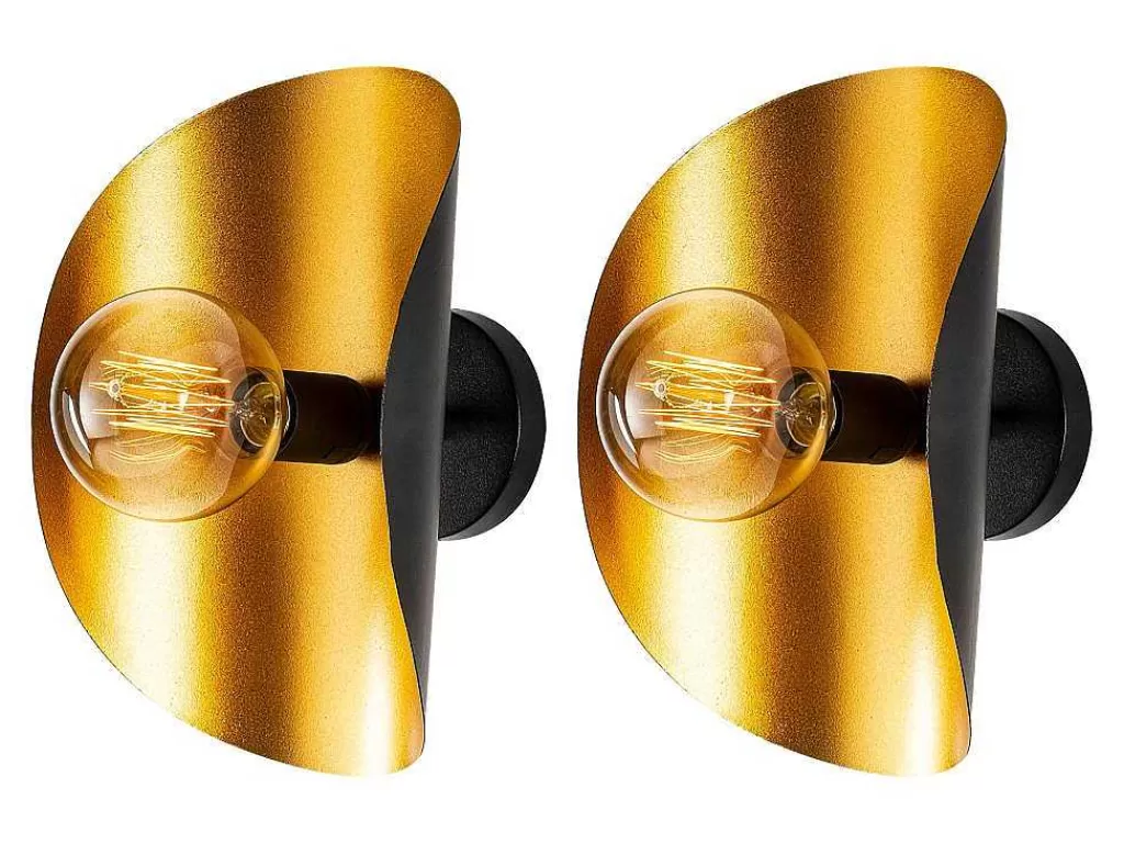 Candeeiro De Parede*OZAIA Conjunto De 2 Apliques De Parede Em Metal C. 13 X L. 17 X A. 30 Cm, Dourado E Preto - Helios