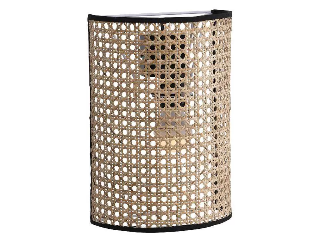 Candeeiro De Parede*OZAIA Conjunto De 2 Apliques De Parede Empalhados Estilo Etnico Ferro E Rotim A. 30 Cm, Preto E Natural - Neirobi