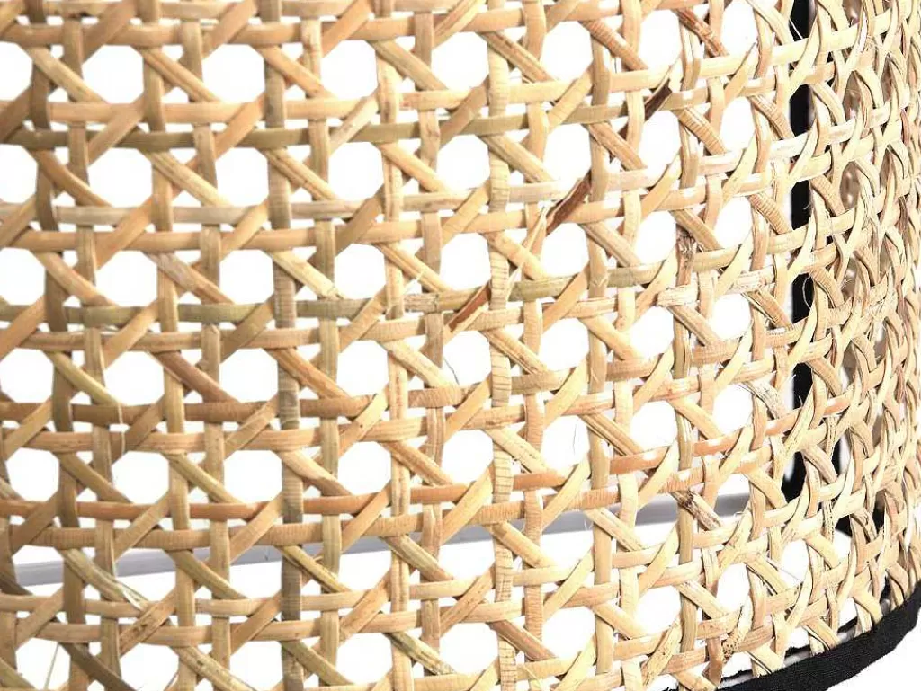Candeeiro De Parede*OZAIA Conjunto De 2 Apliques De Parede Empalhados Estilo Etnico Ferro E Rotim A. 30 Cm, Preto E Natural - Neirobi