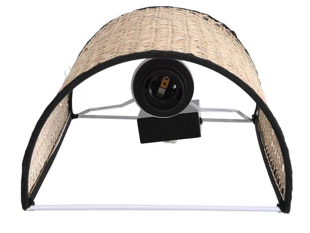 Candeeiro De Parede*OZAIA Conjunto De 2 Apliques De Parede Empalhados Estilo Etnico Ferro E Rotim A. 30 Cm, Preto E Natural - Neirobi