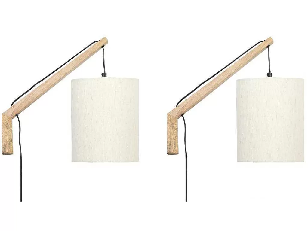 Candeeiro De Parede*OZAIA Conjunto De 2 Apliques De Parede Estilo Escandinavo D. 35 X A. 48 Cm Madeira E Tecido Natural E Bege - Paliana