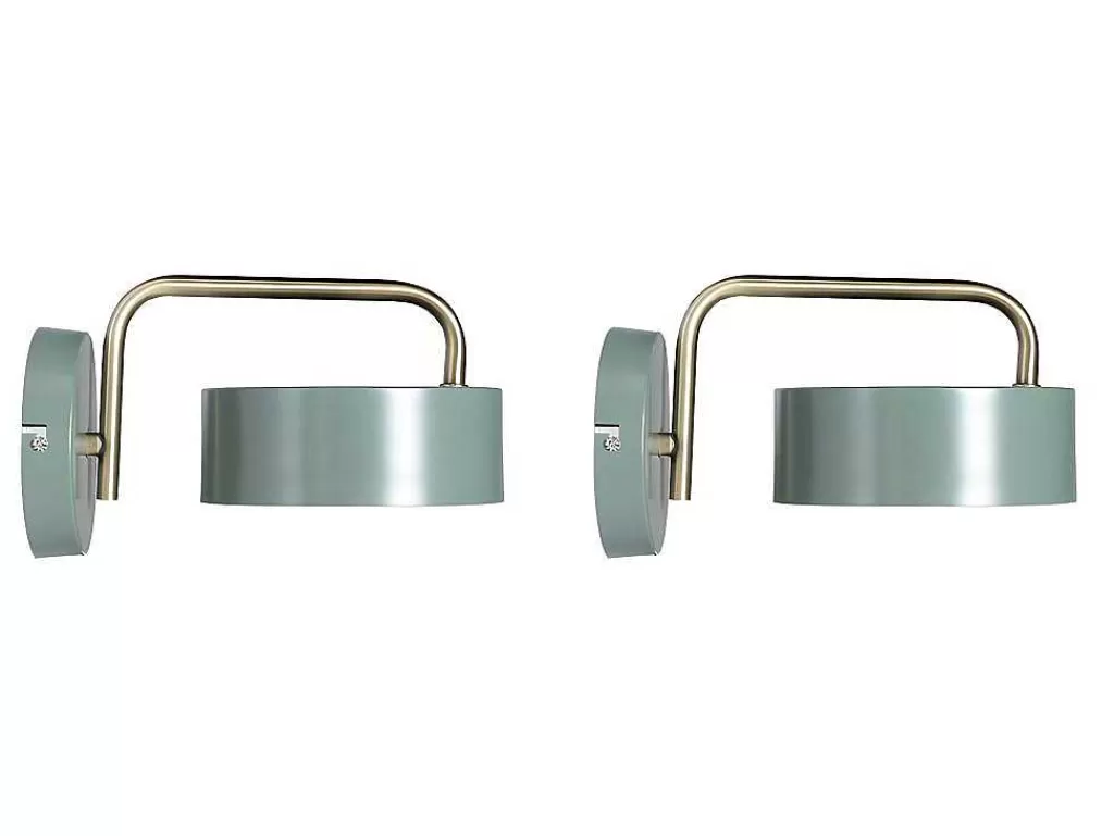 Candeeiro De Parede*OZAIA Conjunto De 2 Apliques De Parede Estilo Vintage Em Metal Cor Verde Oliva E Dourado - Otilie