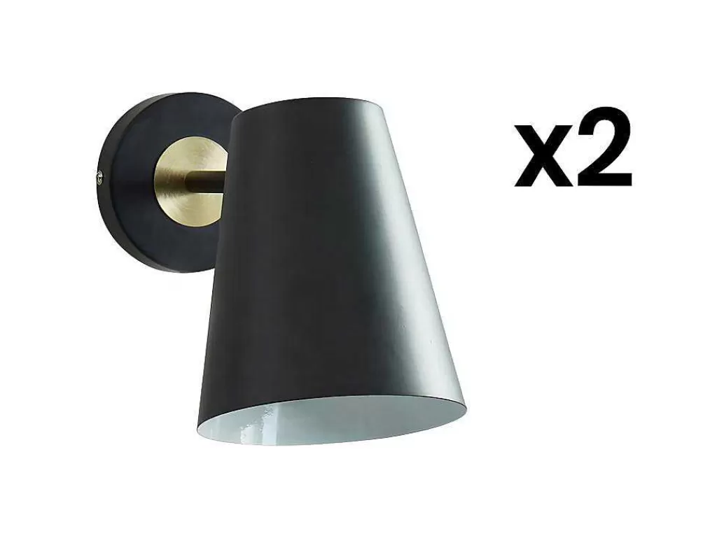 Candeeiro De Parede*OZAIA Conjunto De 2 Apliques De Parede Estilo Vintage Trevis Ferro A. 33 Cm Preto