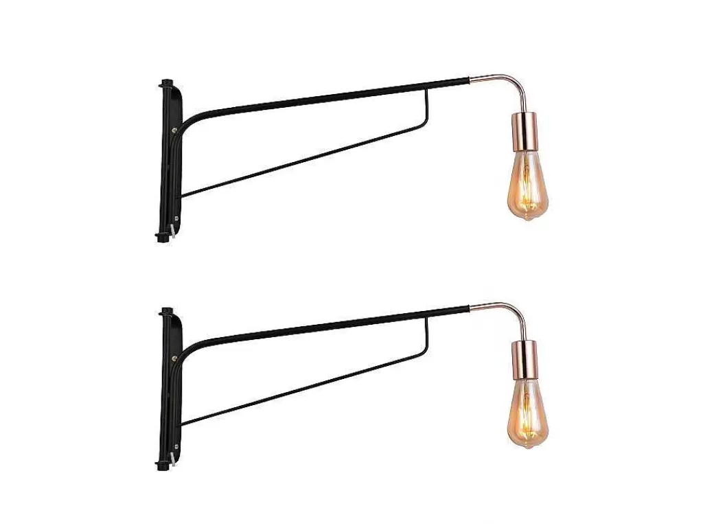 Candeeiro De Parede*OZAIA Conjunto De 2 Apliques De Parede Moveis Metal, C65 X L10 X A25 Cm, Preto E Acobreado - Colwood