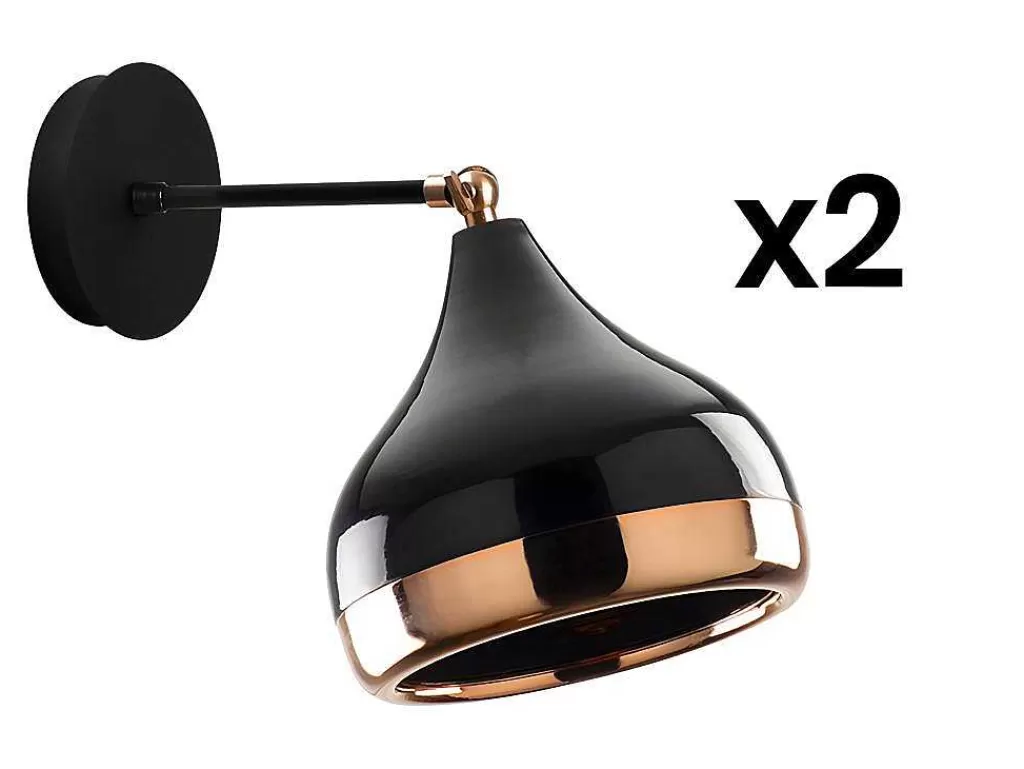 Candeeiro De Parede*OZAIA Conjunto De 2 Apliques Em Metal Com Abajur Orientavel De D. 17 X A. 28 Cm Cor Preto E Acobreado - Yildo