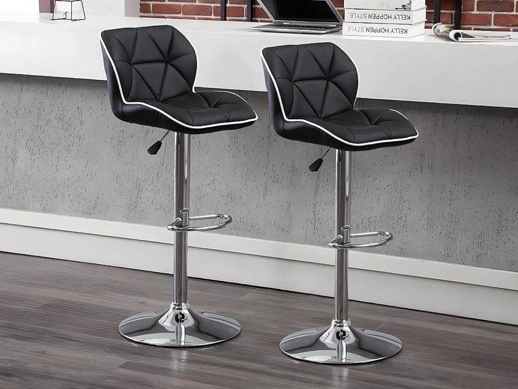 Bancos De Bar*Vente-unique Conjunto De 2 Bancos Altos Calvin - Pele Sintética - Altura Ajustavel - Preto