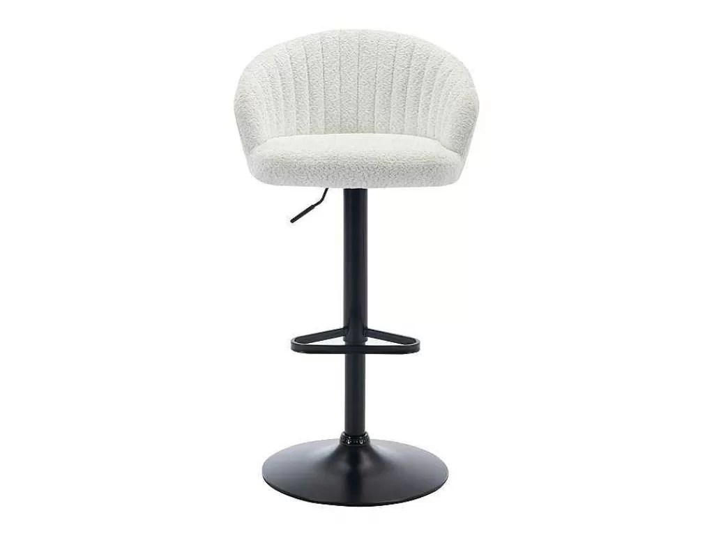 Bancos De Bar*Vente-unique Conjunto De 2 Bancos Altos Em Tecido Boucle E Metal Branco - Doraliz