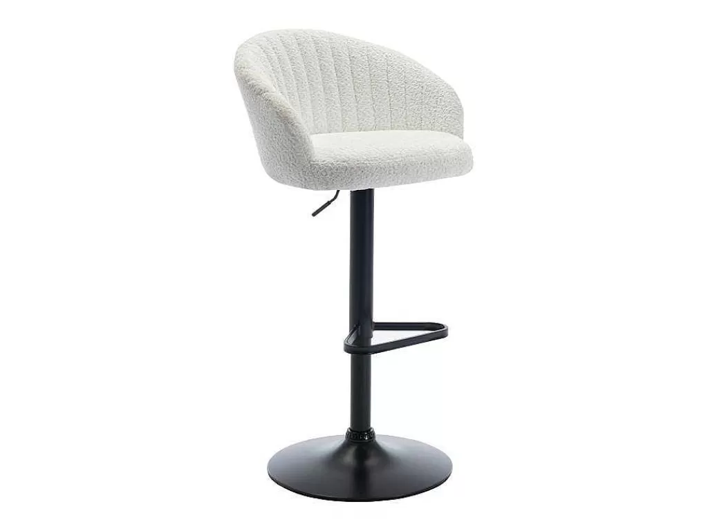 Bancos De Bar*Vente-unique Conjunto De 2 Bancos Altos Em Tecido Boucle E Metal Branco - Doraliz