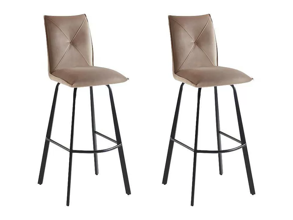 Bancos De Bar*Vente-unique Conjunto De 2 Bancos Altos Em Veludo E Metal Cor Taupe - Indilane