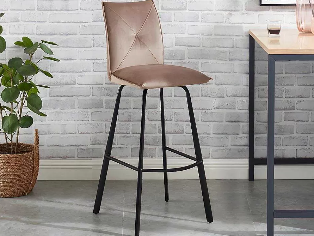 Bancos De Bar*Vente-unique Conjunto De 2 Bancos Altos Em Veludo E Metal Cor Taupe - Indilane