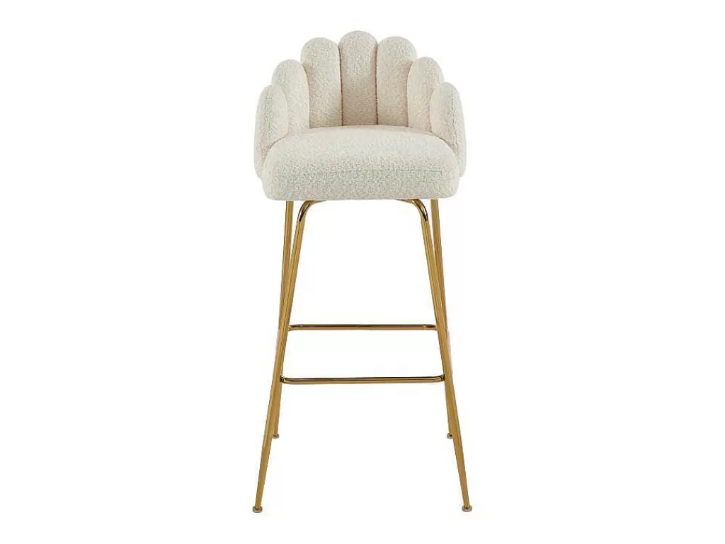 Bancos De Bar*PASCAL MORABITO Conjunto De 2 Bancos Altos Tecido Boucle E Metal Dourado, Cor Creme - Altinam De