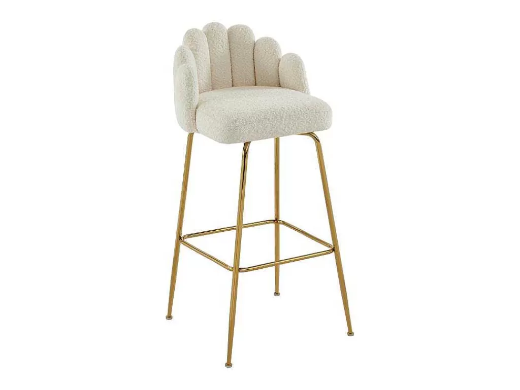 Bancos De Bar*PASCAL MORABITO Conjunto De 2 Bancos Altos Tecido Boucle E Metal Dourado, Cor Creme - Altinam De