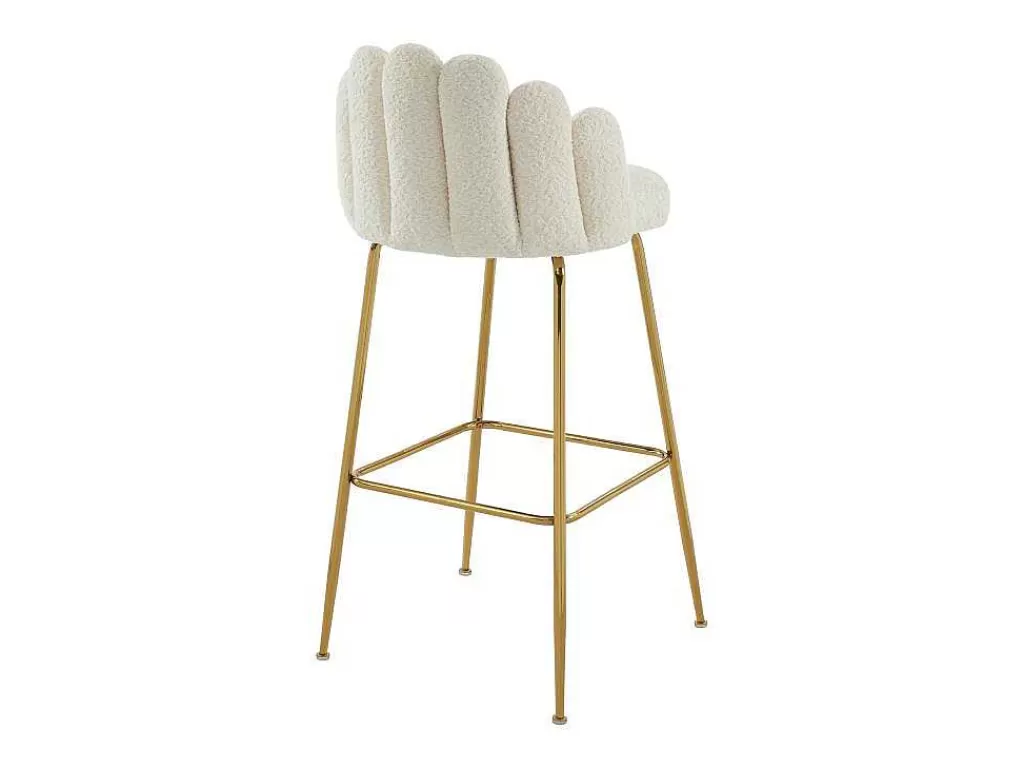 Bancos De Bar*PASCAL MORABITO Conjunto De 2 Bancos Altos Tecido Boucle E Metal Dourado, Cor Creme - Altinam De