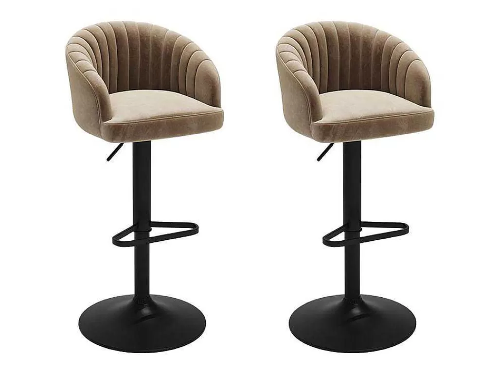 Promoções Sala*Vente-unique Conjunto De 2 Bancos Altos Tecido E Metal Bege - Doraliz