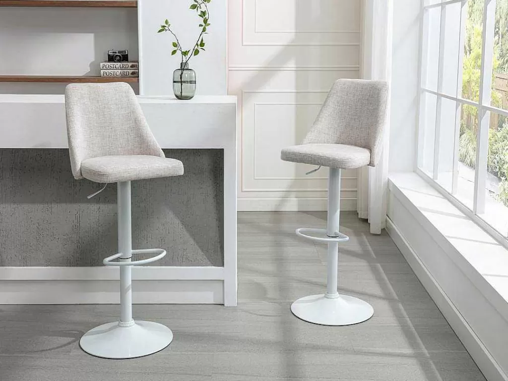 Bancos De Bar*Vente-unique Conjunto De 2 Bancos Altos Tecido E Metal Branco, Cor Bege - Kiyola