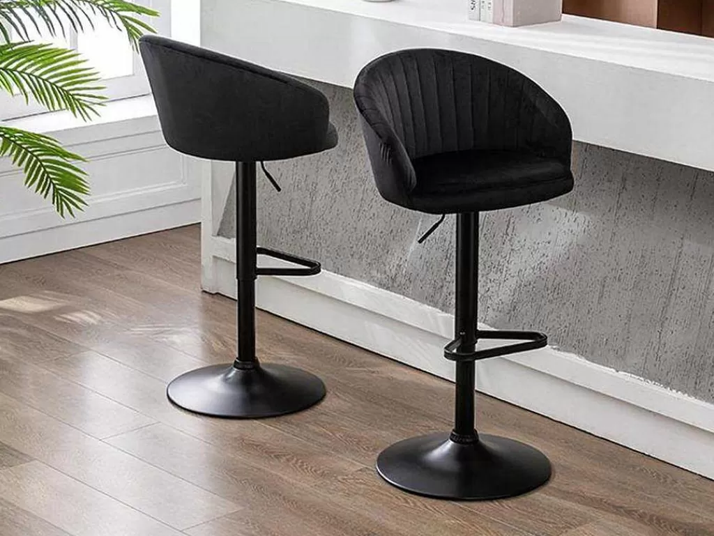 Promoções Sala*Vente-unique Conjunto De 2 Bancos Altos Tecido E Metal Preto - Doraliz