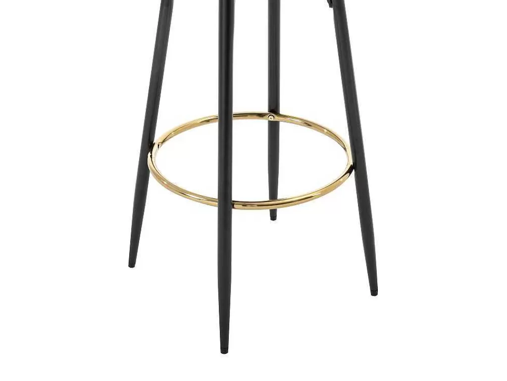 Bancos De Bar*Vente-unique Conjunto De 2 Bancos Altos Veludo E Aco Preto, Bege E Dourado - Belinio I