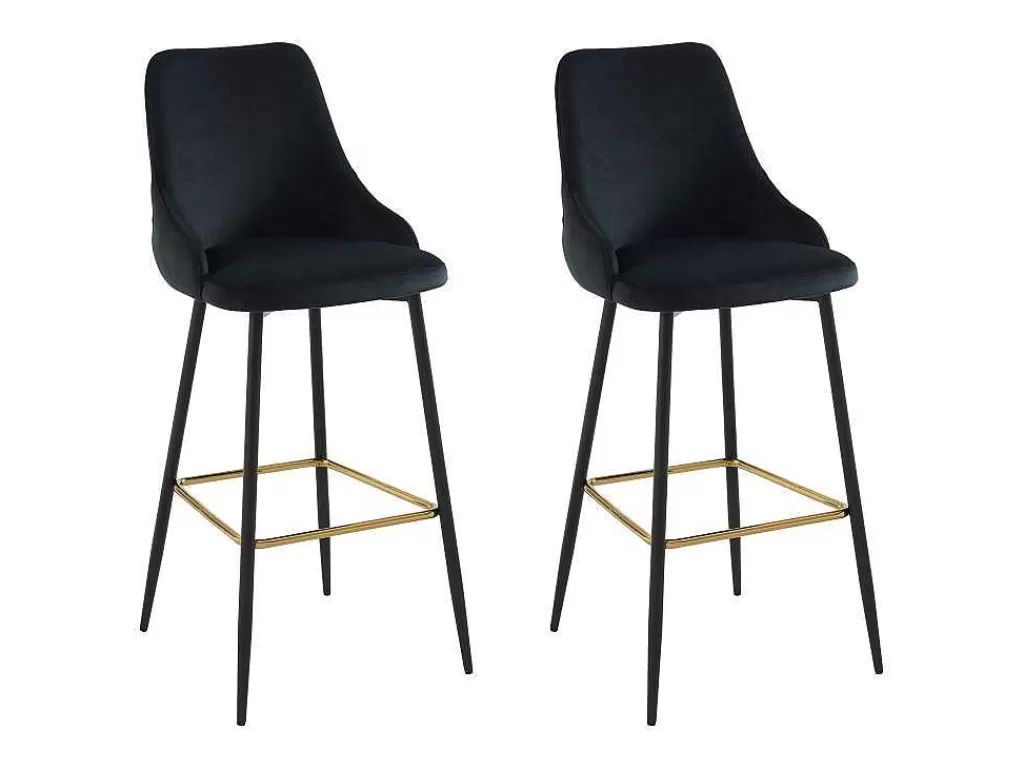Promoções Sala*Vente-unique Conjunto De 2 Bancos Altos Veludo E Metal Preto - Vevlina