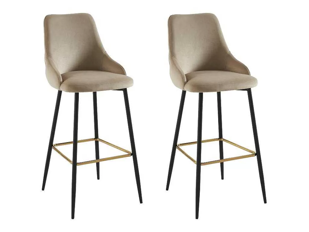 Bancos De Bar*Vente-unique Conjunto De 2 Bancos Altos Veludo E Metal Preto, Cor Bege - Vevlina