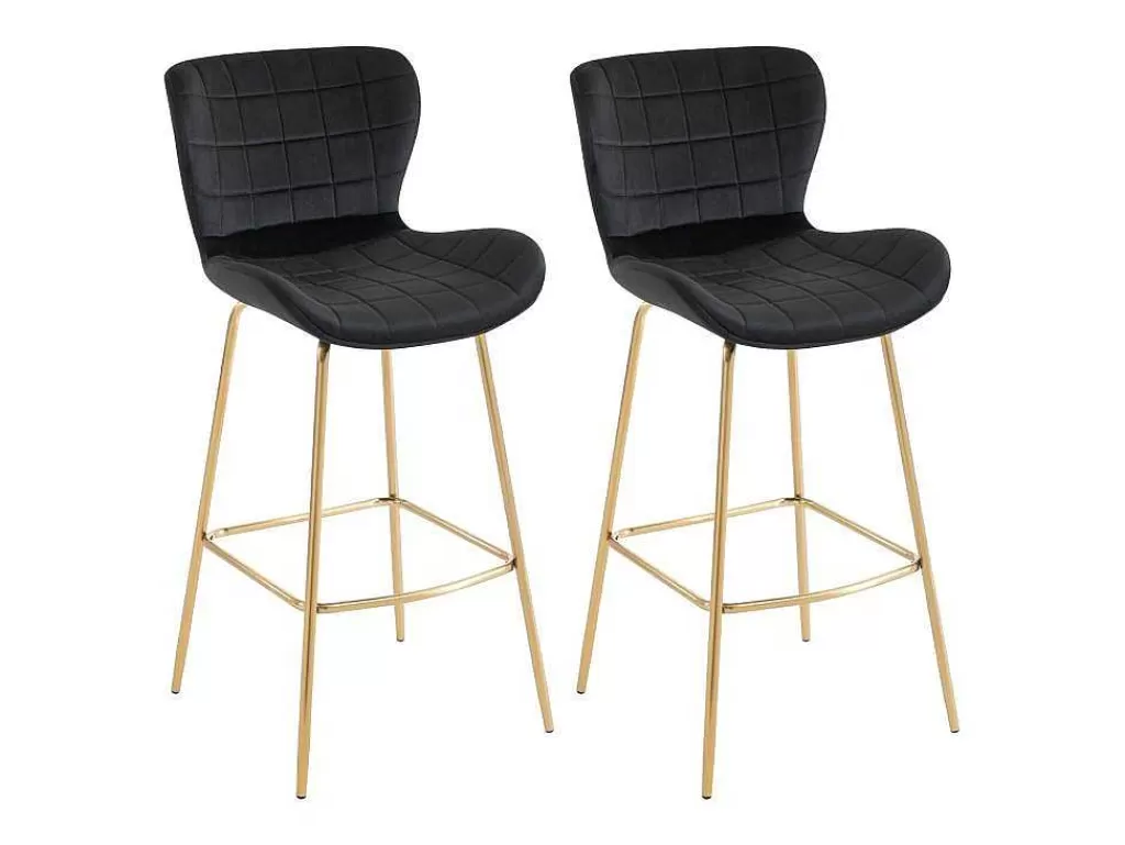 Bancos De Bar*Vente-unique Conjunto De 2 Bancos Em Veludo E Metal Cor Preto - Tanaro