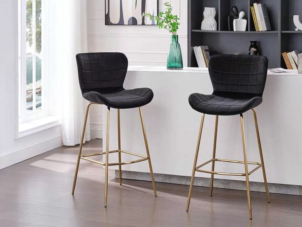 Bancos De Bar*Vente-unique Conjunto De 2 Bancos Em Veludo E Metal Cor Preto - Tanaro