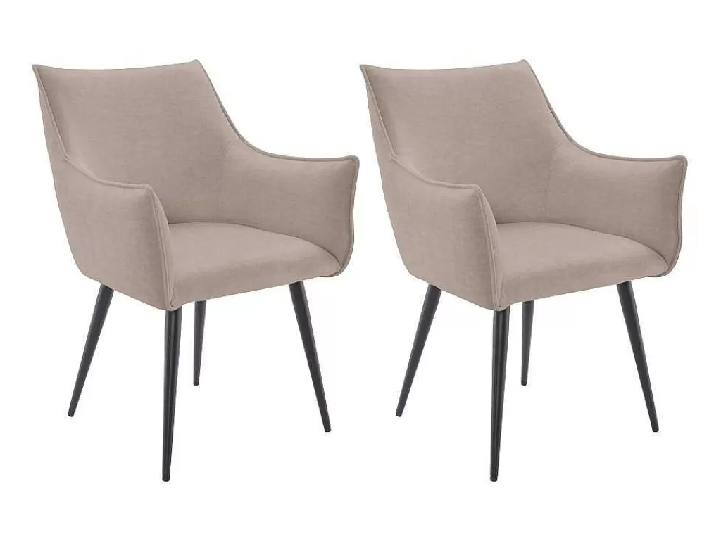 Promoções Sala*Vente-unique Conjunto De 2 Cadeiras Com Apoio De Bracos Tecido E Metal Preto, Cor Bege - Odilona