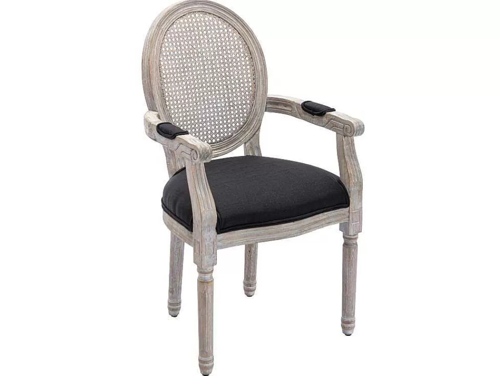 Cadeira*Vente-unique Conjunto De 2 Cadeiras Com Apoios De Bracos Empalhadas, Tecido E Madeira De Hevea Preto - Antoinette