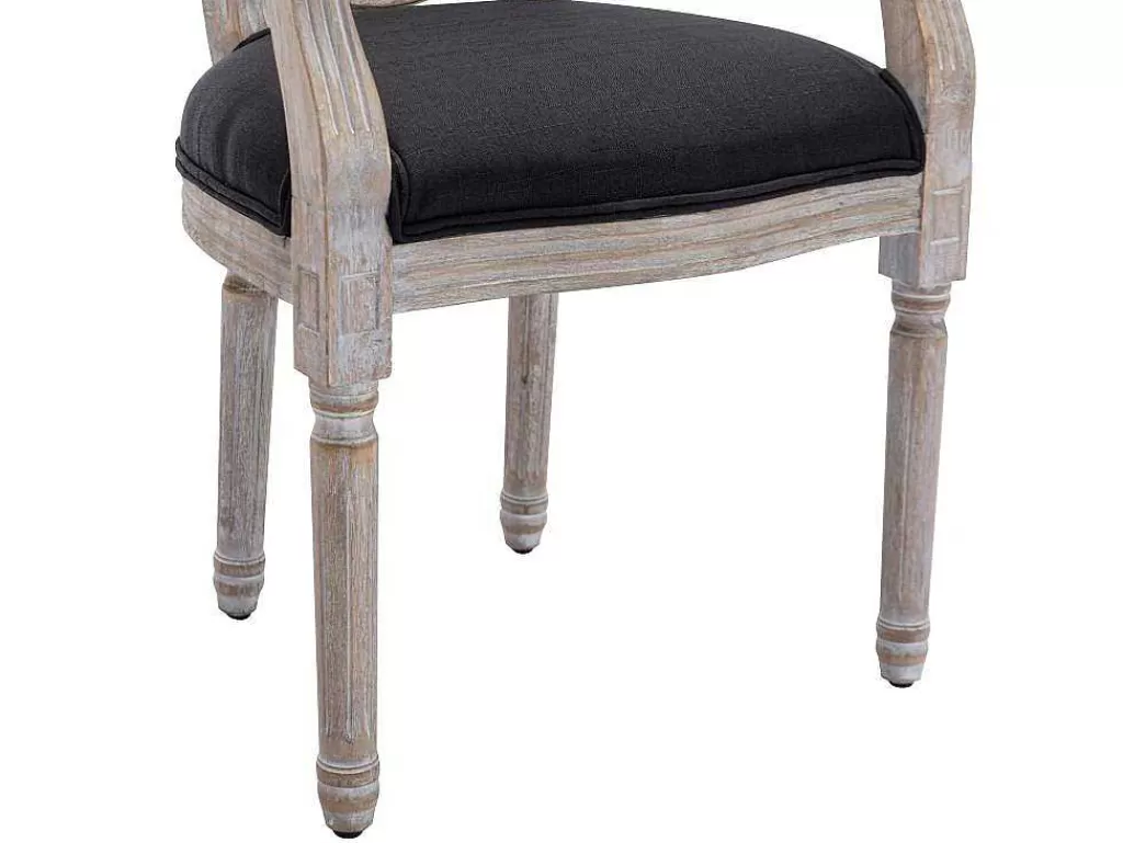 Cadeira*Vente-unique Conjunto De 2 Cadeiras Com Apoios De Bracos Empalhadas, Tecido E Madeira De Hevea Preto - Antoinette