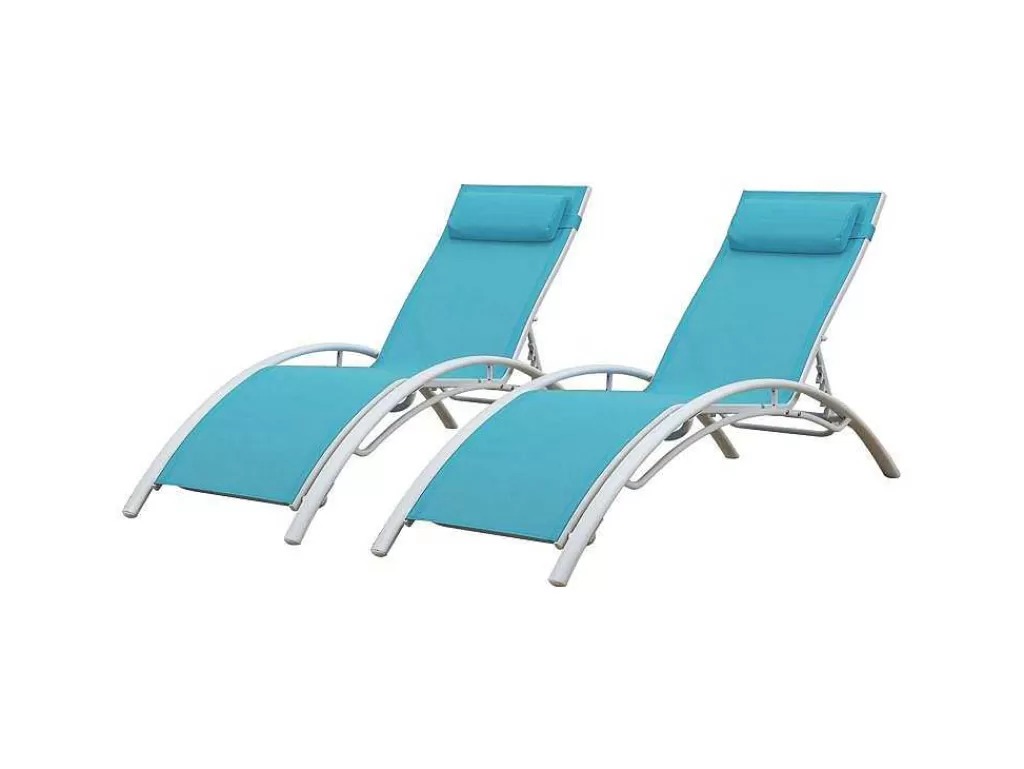 Espreguiçadeira*Happy Garden Conjunto De 2 Cadeiras De Conves Galapagos Azul Têxtileno - Aluminio Branco