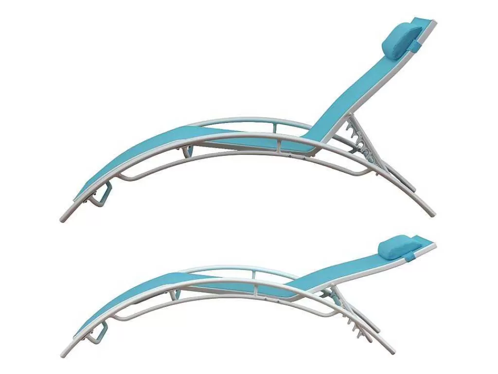 Espreguiçadeira*Happy Garden Conjunto De 2 Cadeiras De Conves Galapagos Azul Têxtileno - Aluminio Branco